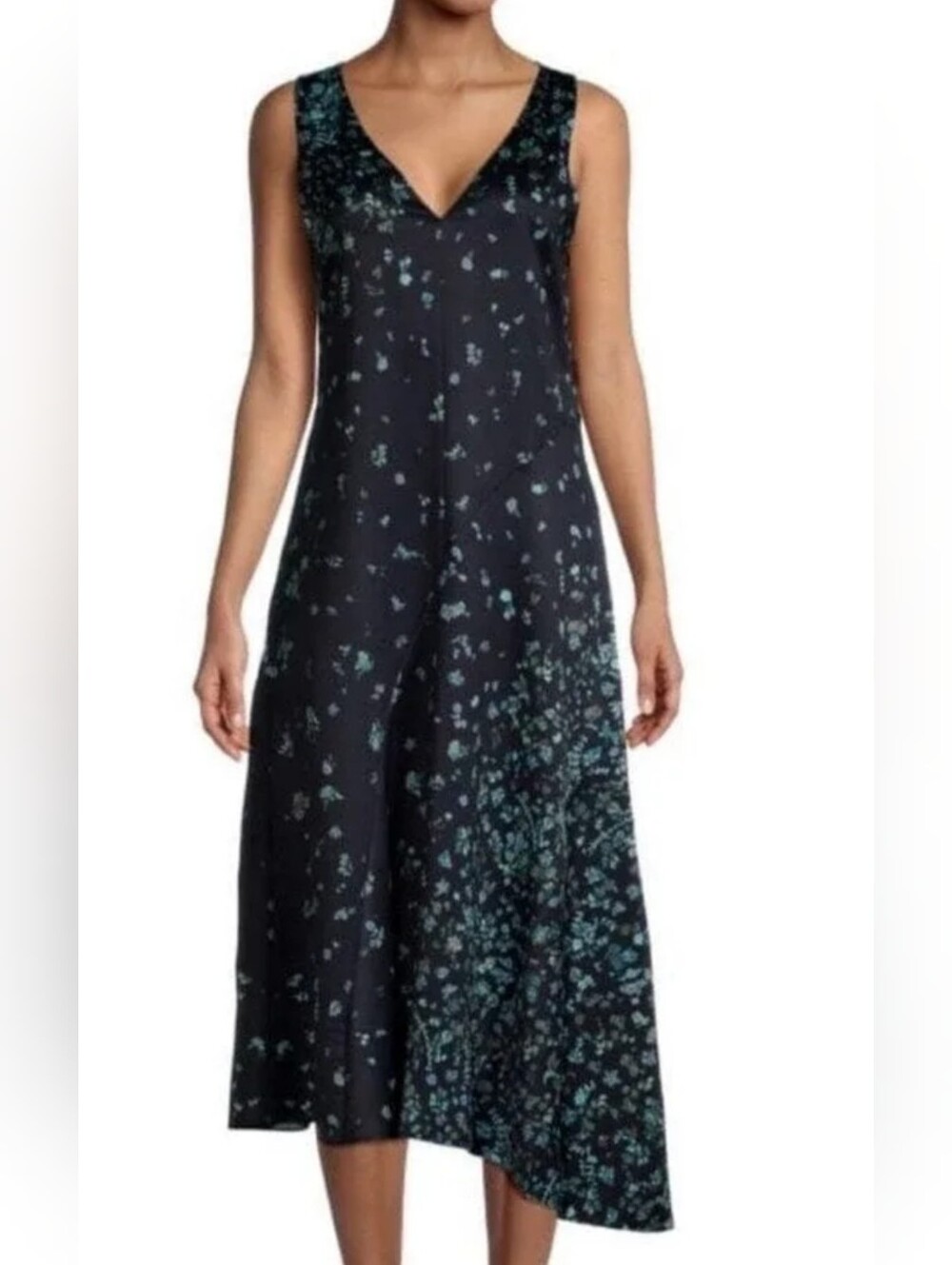 Vince Black Floral V-Neck Sleeveless Midi Dress XL